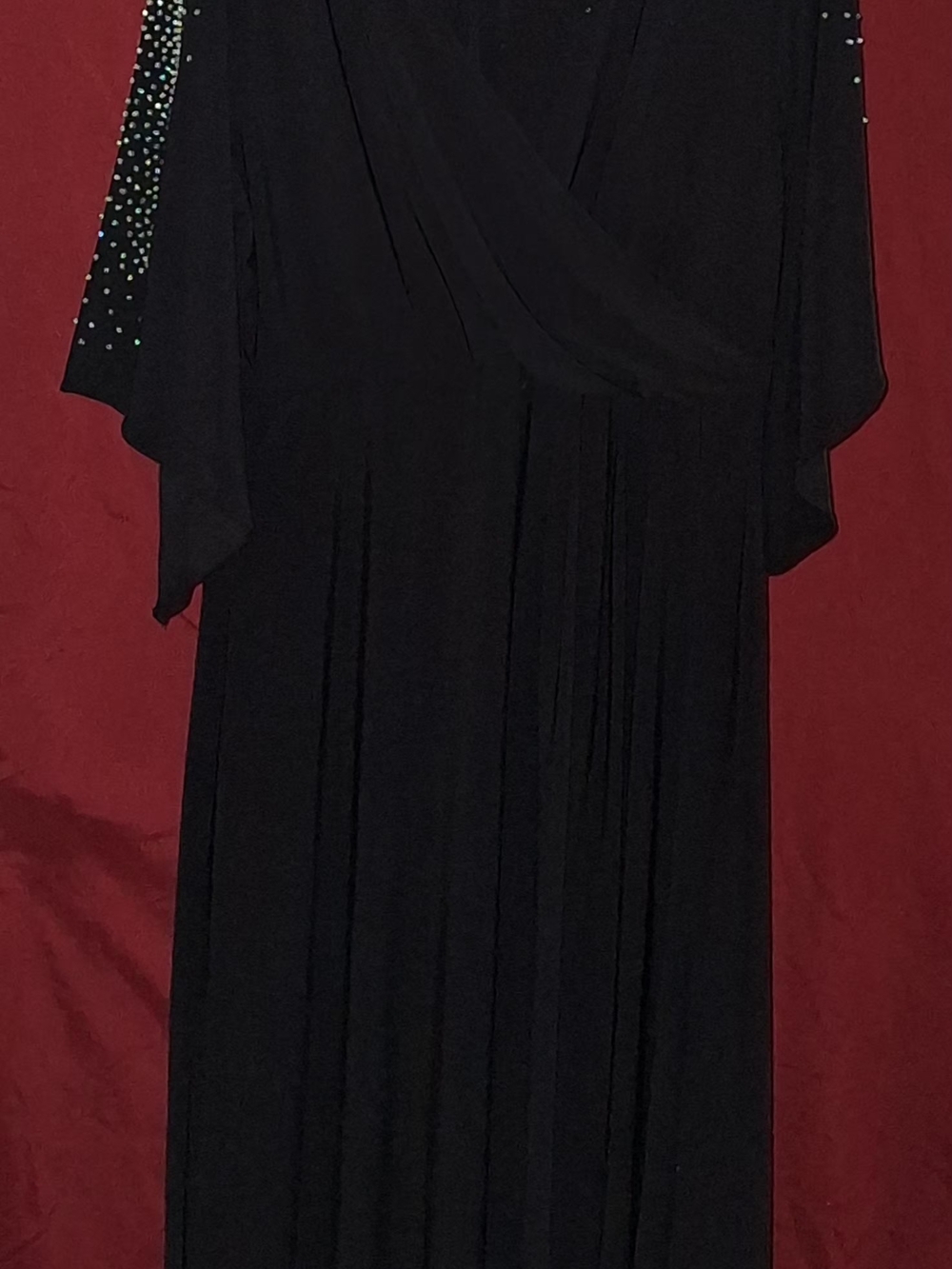 MSK Black Long Sleeve Draped Evening Gown with Beaded Sleeves
